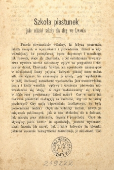 Szkoła piastunek jako oddział szkoły dla sług we Lwowie