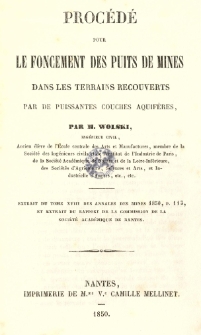 Procédé pour le foncement des puits de mines dans les terrains recouverts