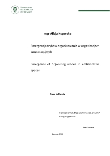 Emergencja trybów organizowania w organizacjach kooperacyjnych