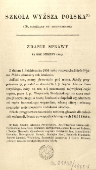 Szkoła Wyższa Polska. Zdanie sprawy za rok szkolny 1865/6