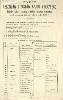 Wykaz członków i posłów Sejmu Krajowego Królestwa Galicyi i Lodomeryi z Wielkiem Księstwem Krakowskiem na 1-szą sesyę VII. peryodu w roku 1895/6