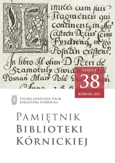 Spis treści. Pamiętnik Biblioteki Kórnickiej. Z.38