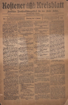 Kostener Kreisblatt: amtliches Ver&ouml;ffentlichungsblatt f&uuml;r den Kreis Kosten 1911.01.03 Jg.46 Nr1