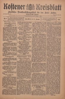 Kostener Kreisblatt: amtliches Ver&ouml;ffentlichungsblatt f&uuml;r den Kreis Kosten 1911.01.21 Jg.46 Nr9