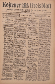 Kostener Kreisblatt: amtliches Ver&ouml;ffentlichungsblatt f&uuml;r den Kreis Kosten 1911.02.14 Jg.46 Nr19