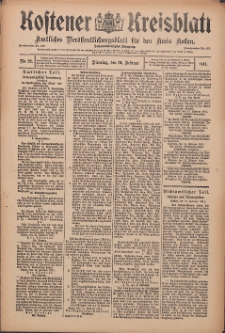 Kostener Kreisblatt: amtliches Ver&ouml;ffentlichungsblatt f&uuml;r den Kreis Kosten 1911.02.21 Jg.46 Nr22