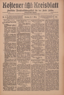 Kostener Kreisblatt: amtliches Ver&ouml;ffentlichungsblatt f&uuml;r den Kreis Kosten 1911.03.07 Jg.46 Nr28