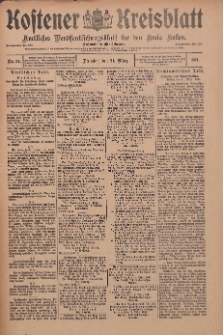 Kostener Kreisblatt: amtliches Ver&ouml;ffentlichungsblatt f&uuml;r den Kreis Kosten 1911.03.21 Jg.46 Nr34