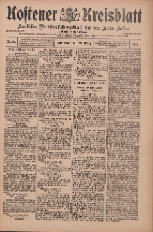 Kostener Kreisblatt: amtliches Ver&ouml;ffentlichungsblatt f&uuml;r den Kreis Kosten 1911.03.23 Jg.46 Nr35