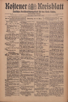Kostener Kreisblatt: amtliches Ver&ouml;ffentlichungsblatt f&uuml;r den Kreis Kosten 1911.03.30 Jg.46 Nr38