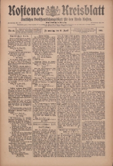 Kostener Kreisblatt: amtliches Ver&ouml;ffentlichungsblatt f&uuml;r den Kreis Kosten 1911.04.13 Jg.46 Nr44