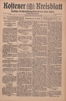 Kostener Kreisblatt: amtliches Ver&ouml;ffentlichungsblatt f&uuml;r den Kreis Kosten 1911.04.20 Jg.46 Nr47