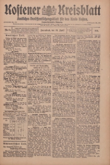 Kostener Kreisblatt: amtliches Ver&ouml;ffentlichungsblatt f&uuml;r den Kreis Kosten 1911.04.29 Jg.46 Nr51