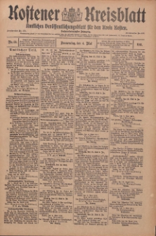 Kostener Kreisblatt: amtliches Ver&ouml;ffentlichungsblatt f&uuml;r den Kreis Kosten 1911.05.04 Jg.46 Nr53