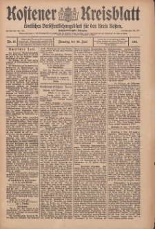 Kostener Kreisblatt: amtliches Ver&ouml;ffentlichungsblatt f&uuml;r den Kreis Kosten 1911.06.20 Jg.46 Nr73