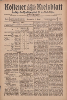 Kostener Kreisblatt: amtliches Ver&ouml;ffentlichungsblatt f&uuml;r den Kreis Kosten 1911.08.15 Jg.46 Nr97