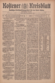 Kostener Kreisblatt: amtliches Ver&ouml;ffentlichungsblatt f&uuml;r den Kreis Kosten 1911.09.07 Jg.46 Nr107