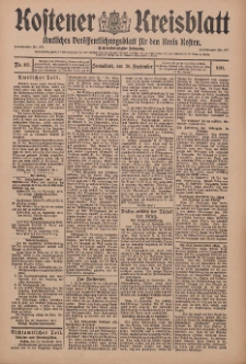 Kostener Kreisblatt: amtliches Ver&ouml;ffentlichungsblatt f&uuml;r den Kreis Kosten 1911.09.30 Jg.46 Nr117