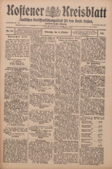 Kostener Kreisblatt: amtliches Ver&ouml;ffentlichungsblatt f&uuml;r den Kreis Kosten 1911.10.03 Jg.46 Nr118