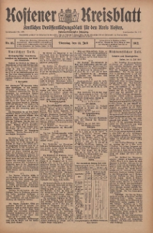Kostener Kreisblatt: amtliches Veröffentlichungsblatt für den Kreis Kosten 1912.07.16 Jg.47 Nr85