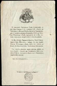 [Zaproszenie. Inc.:] "W uroczystość Najświętszej Panny Gromnicznej, to jest : dnia 2 lutego r. b. o godzinie 12 tej, odbędzie się Nabożeństwo..."
