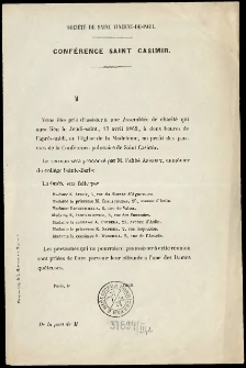 [Zaproszenie na spotkanie charytatywne. Inc.:] "M Vous &ecirc;tes pri&eacute; d'assister a une Assembl&eacute;e..."