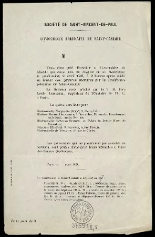 [Zaproszenie na spotkanie charytatywne. Inc.:] "M Vous êtes prié d'assister à l'Assemblée..."