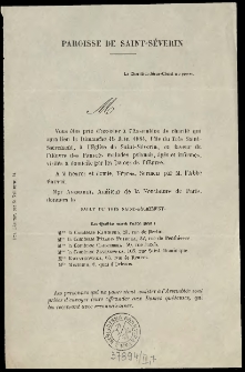 [Zaproszenie na spotkanie charytatywne. Inc.:] "M Vous êtes prié d'assister à l'Assemblée..."