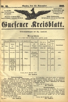 Gnesener Kreisblatt 1908.11.15 Nr92