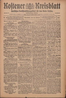 Kostener Kreisblatt: amtliches Veröffentlichungsblatt für den Kreis Kosten 1913.02.22 Jg.48 Nr23