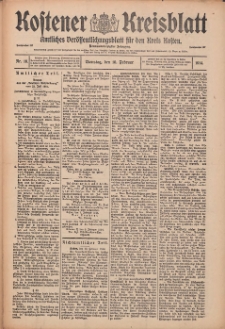 Kostener Kreisblatt: amtliches Ver&ouml;ffentlichungsblatt f&uuml;r den Kreis Kosten 1914.02.10 Jg.49 Nr18