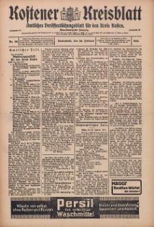 Kostener Kreisblatt: amtliches Ver&ouml;ffentlichungsblatt f&uuml;r den Kreis Kosten 1914.02.28 Jg.49 Nr26