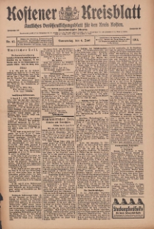 Kostener Kreisblatt: amtliches Ver&ouml;ffentlichungsblatt f&uuml;r den Kreis Kosten 1914.06.04 Jg.49 Nr67