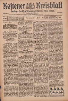Kostener Kreisblatt: amtliches Veröffentlichungsblatt für den Kreis Kosten 1914.06.04 Jg.49 Nr67