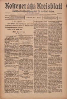 Kostener Kreisblatt: amtliches Ver&ouml;ffentlichungsblatt f&uuml;r den Kreis Kosten 1914.08.08 Jg.49 Nr95