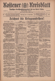 Kostener Kreisblatt: amtliches Veröffentlichungsblatt für den Kreis Kosten 1914.09.15 Jg.49 Nr111