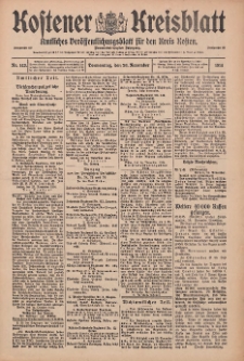 Kostener Kreisblatt: amtliches Ver&ouml;ffentlichungsblatt f&uuml;r den Kreis Kosten 1914.11.26 Jg.49 Nr142