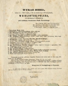 Wykaz dzieł, które w r. 1859 wejdą, o ile się zmieszczą w 60 zeszytach, w Bibliotekę Polską wychodzącą w Krakowie pod redakcyą Kazimierza Józefa Turowskiego