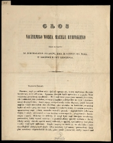 Głos Naczelnego Wodza Macieja Rybińskiego miany w Paryżu na zgromadzeniu Polaków, dnia 25 lutego 1843 roku, w rocznicę bitwy Grochowa.