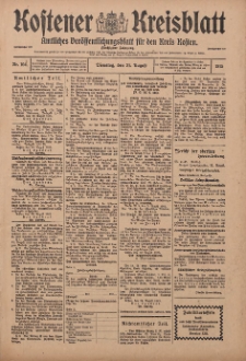 Kostener Kreisblatt: amtliches Ver&ouml;ffentlichungsblatt f&uuml;r den Kreis Kosten 1915.08.31 Jg.50 Nr104