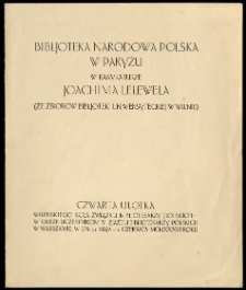 Bibljoteka Narodowa Polska w Paryżu w karykaturze Joachima Lelewela (ze zbiorów Bibljoteki Uniwersyteckiej w Wilnie) : Czwarta ulotka Wileńskiego Koła związku Bibljotekarzy Polskich - w darze uczestnikom IV Zjazdu Bibljotekarzy Polskich w Warszawie[...]