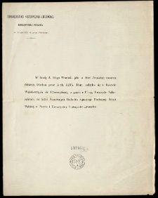 [Zaproszenie Inc.:] "W środę d. 12-go Września, jako w dzień dwusetnej rocznicy Odsieczy Wiednia przez Króla Jana III-go ..."
