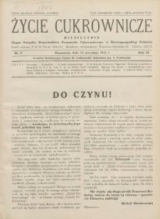 Życie Cukrownicze : miesięcznik : organ Polskiego Związku Pracowników Przemysłu Cukrowniczego w Rzeczypospolitej Polskiej 1931.09.15 R.9 Nr9
