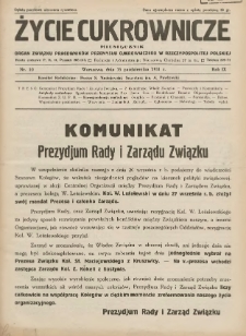 Życie Cukrownicze : miesięcznik : organ Polskiego Związku Pracowników Przemysłu Cukrowniczego w Rzeczypospolitej Polskiej 1931.10.15 R.9 Nr10