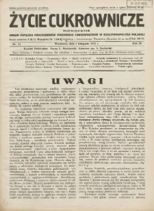 Życie Cukrownicze : miesięcznik : organ Polskiego Związku Pracowników Przemysłu Cukrowniczego w Rzeczypospolitej Polskiej 1931.11.01 R.9 Nr11