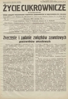 Życie Cukrownicze : miesięcznik : organ Polskiego Związku Pracowników Przemysłu Cukrowniczego w Rzeczypospolitej Polskiej 1931.12.01 R.9 Nr12