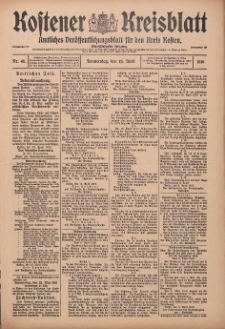 Kostener Kreisblatt: amtliches Ver&ouml;ffentlichungsblatt f&uuml;r den Kreis Kosten 1916.04.13 Jg.51 Nr45