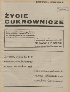 Życie Cukrownicze : miesięcznik : organ Zw. Zaw. Pracowników Przemysłu Cukrowniczego w Rzeczypospolitej Polskiej 1934.06/07 R.12 Nr6/7
