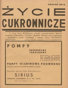 Życie Cukrownicze : miesięcznik : organ Zw. Zaw. Pracowników Przemysłu Cukrowniczego w Rzeczypospolitej Polskiej 1935 kwiecień R.13 Nr4