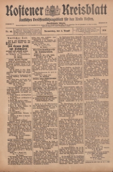 Kostener Kreisblatt: amtliches Ver&ouml;ffentlichungsblatt f&uuml;r den Kreis Kosten 1916.08.03 Jg.51 Nr93
